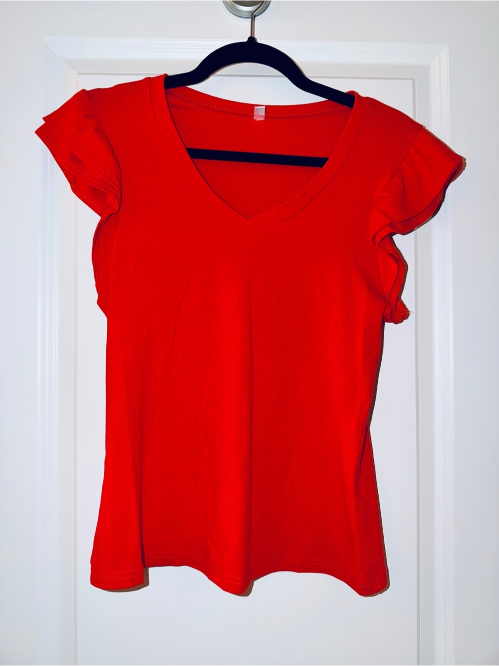 Women's V-Neck Short Sleeve Top - Red
